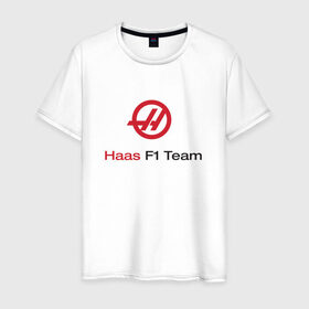 Мужская футболка хлопок с принтом haas , 100% хлопок | прямой крой, круглый вырез горловины, длина до линии бедер, слегка спущенное плечо. | f 1 | formula 1 | haas | ф 1 | формула 1 | хаас