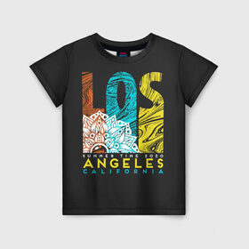 Детская футболка 3D с принтом Los Angeles California Surfing , 100% гипоаллергенный полиэфир | прямой крой, круглый вырез горловины, длина до линии бедер, чуть спущенное плечо, ткань немного тянется | 
