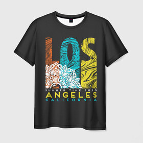 Мужская футболка 3D с принтом Los Angeles California Surfing , 100% полиэфир | прямой крой, круглый вырез горловины, длина до линии бедер | 
