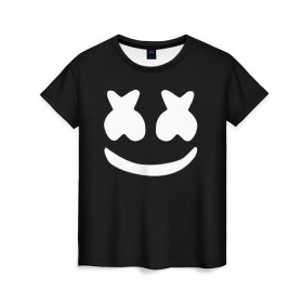 Женская футболка 3D с принтом Marshmello black , 100% полиэфир ( синтетическое хлопкоподобное полотно) | прямой крой, круглый вырез горловины, длина до линии бедер | dj | dj marshmello | marshmello | клуб | клубная музыка | музыка
