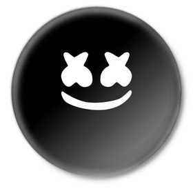 Значок с принтом Marshmello black ,  металл | круглая форма, металлическая застежка в виде булавки | Тематика изображения на принте: dj | dj marshmello | marshmello | клуб | клубная музыка | музыка