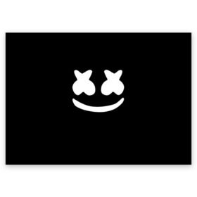 Поздравительная открытка с принтом Marshmello black , 100% бумага | плотность бумаги 280 г/м2, матовая, на обратной стороне линовка и место для марки
 | Тематика изображения на принте: dj | dj marshmello | marshmello | клуб | клубная музыка | музыка