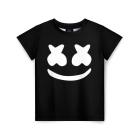 Детская футболка 3D с принтом Marshmello black , 100% гипоаллергенный полиэфир | прямой крой, круглый вырез горловины, длина до линии бедер, чуть спущенное плечо, ткань немного тянется | Тематика изображения на принте: dj | dj marshmello | marshmello | клуб | клубная музыка | музыка