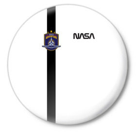 Значок с принтом NASA ,  металл | круглая форма, металлическая застежка в виде булавки | shuttle | space | аполлон | галактика | джемини | космонав | космос | наса | скайлэб | сша | шаттл nasa