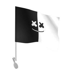 Флаг для автомобиля с принтом MARSHMELLO BLACK & WHITE , 100% полиэстер | Размер: 30*21 см | Тематика изображения на принте: dj | marshmello | клубная музыка | маршмелло | музыка | музыкант