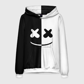 Мужская толстовка 3D с принтом MARSHMELLO BLACK & WHITE , 100% полиэстер | двухслойный капюшон со шнурком для регулировки, мягкие манжеты на рукавах и по низу толстовки, спереди карман-кенгуру с мягким внутренним слоем. | dj | marshmello | клубная музыка | маршмелло | музыка | музыкант