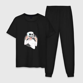 Мужская пижама хлопок с принтом Marshmello , 100% хлопок | брюки и футболка прямого кроя, без карманов, на брюках мягкая резинка на поясе и по низу штанин
 | 