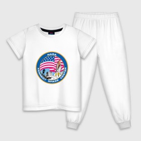 Детская пижама хлопок с принтом NASA Kennedy Space Center , 100% хлопок |  брюки и футболка прямого кроя, без карманов, на брюках мягкая резинка на поясе и по низу штанин
 | administration | aeronautics | brand | logo | nasa | national | oldschool | space | usa | исследование | космос | лого | наса | национальное | олдскул | сша | управление