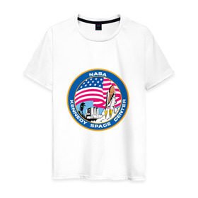 Мужская футболка хлопок с принтом NASA Kennedy Space Center , 100% хлопок | прямой крой, круглый вырез горловины, длина до линии бедер, слегка спущенное плечо. | administration | aeronautics | brand | logo | nasa | national | oldschool | space | usa | исследование | космос | лого | наса | национальное | олдскул | сша | управление