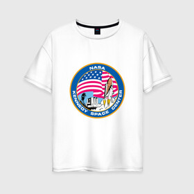 Женская футболка хлопок Oversize с принтом NASA Kennedy Space Center , 100% хлопок | свободный крой, круглый ворот, спущенный рукав, длина до линии бедер
 | administration | aeronautics | brand | logo | nasa | national | oldschool | space | usa | исследование | космос | лого | наса | национальное | олдскул | сша | управление