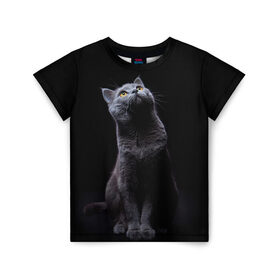 Детская футболка 3D с принтом Милый котик , 100% гипоаллергенный полиэфир | прямой крой, круглый вырез горловины, длина до линии бедер, чуть спущенное плечо, ткань немного тянется | кот | котенок | кошка | милый | пушистый | черный
