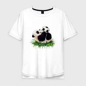 Мужская футболка хлопок Oversize с принтом Милая панда , 100% хлопок | свободный крой, круглый ворот, “спинка” длиннее передней части | мяч | футбол