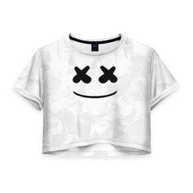 Женская футболка 3D укороченная с принтом MARSHMELLO , 100% полиэстер | круглая горловина, длина футболки до линии талии, рукава с отворотами | dj | marshmello | usa | америка | клубная музыка | маршмелло | музыка | музыкант