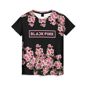 Женская футболка 3D с принтом BlackPink sakura , 100% полиэфир ( синтетическое хлопкоподобное полотно) | прямой крой, круглый вырез горловины, длина до линии бедер | black  pink | blackpink | jennie | jisoo | k pop | lalisa | sakura | группа | к поп | корейская группа | розовый | сакура | черный