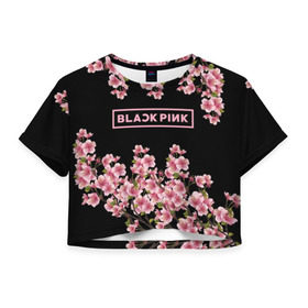 Женская футболка Cropp-top с принтом BlackPink sakura , 100% полиэстер | круглая горловина, длина футболки до линии талии, рукава с отворотами | black  pink | blackpink | jennie | jisoo | k pop | lalisa | sakura | группа | к поп | корейская группа | розовый | сакура | черный