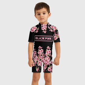 Детский купальный костюм 3D с принтом BlackPink sakura , Полиэстер 85%, Спандекс 15% | застежка на молнии на спине | black  pink | blackpink | jennie | jisoo | k pop | lalisa | sakura | группа | к поп | корейская группа | розовый | сакура | черный