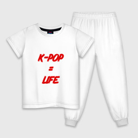 Детская пижама хлопок с принтом K-POP = LIFE , 100% хлопок |  брюки и футболка прямого кроя, без карманов, на брюках мягкая резинка на поясе и по низу штанин
 | bts | j hope | jimin | jin | jungkook | k pop | rap monster | rapmon | suga | v | бтс | группа | корея