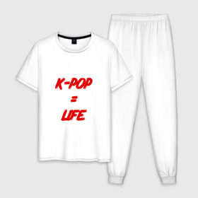 Мужская пижама хлопок с принтом K-POP = LIFE , 100% хлопок | брюки и футболка прямого кроя, без карманов, на брюках мягкая резинка на поясе и по низу штанин
 | bts | j hope | jimin | jin | jungkook | k pop | rap monster | rapmon | suga | v | бтс | группа | корея