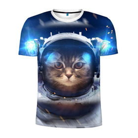 Мужская футболка 3D спортивная с принтом КОТ АСТРОНАВТ , 100% полиэстер с улучшенными характеристиками | приталенный силуэт, круглая горловина, широкие плечи, сужается к линии бедра | astronaut | cat | space | животные | космос | кот | кот астронавт