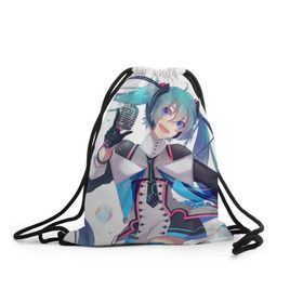 Рюкзак-мешок 3D с принтом Hatsune Miku , 100% полиэстер | плотность ткани — 200 г/м2, размер — 35 х 45 см; лямки — толстые шнурки, застежка на шнуровке, без карманов и подкладки | hatsune miku | аниме | вокалоид | девушки | манга | мульт | оружие | певица | сёдзё | сериал | хатсуне мику | япония