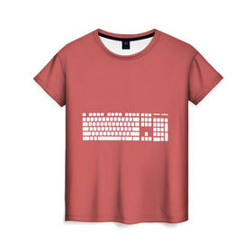 Женская футболка 3D с принтом Клавиатура Qwerty красная , 100% полиэфир ( синтетическое хлопкоподобное полотно) | прямой крой, круглый вырез горловины, длина до линии бедер | 