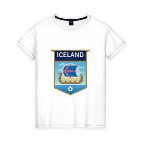Женская футболка хлопок с принтом Футбол - Исландия , 100% хлопок | прямой крой, круглый вырез горловины, длина до линии бедер, слегка спущенное плечо | football | iceland | sport | викинг | гол | игрок | исландия | мяч | сборная | спорт | топор | тренер | футбол | чемпион | чемпионат