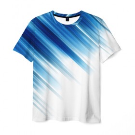Мужская футболка 3D с принтом ABSTRACT BLUE , 100% полиэфир | прямой крой, круглый вырез горловины, длина до линии бедер | Тематика изображения на принте: abstract | blue | geometry | абстракция | геометрия | градиент | линии | синий
