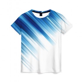 Женская футболка 3D с принтом ABSTRACT BLUE , 100% полиэфир ( синтетическое хлопкоподобное полотно) | прямой крой, круглый вырез горловины, длина до линии бедер | abstract | blue | geometry | абстракция | геометрия | градиент | линии | синий