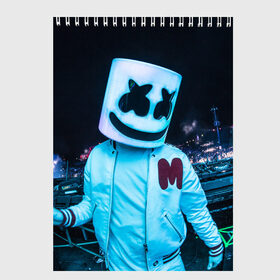 Скетчбук с принтом MARSHMELLO , 100% бумага
 | 48 листов, плотность листов — 100 г/м2, плотность картонной обложки — 250 г/м2. Листы скреплены сверху удобной пружинной спиралью | dj | marshmello | usa | америка | клубная музыка | маршмелло | музыка | музыкант