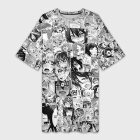 Платье-футболка 3D с принтом АХЕГАО ЛИЦА | AHEGAO FACES ,  |  | ahegao | kawai | kowai | oppai | otaku | senpai | sugoi | waifu | yandere | ахегао | ковай | отаку | сенпай | яндере