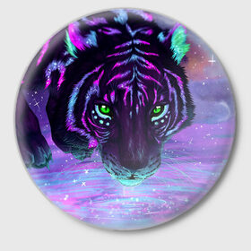 Значок с принтом Киса ,  металл | круглая форма, металлическая застежка в виде булавки | cat | tiger | кот | тигр