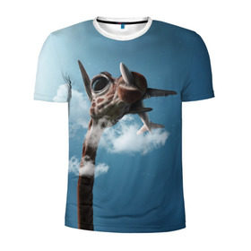 Мужская футболка 3D спортивная с принтом Жираф и самолет , 100% полиэстер с улучшенными характеристиками | приталенный силуэт, круглая горловина, широкие плечи, сужается к линии бедра | животные | жираф | небо | облака | природа | самолет | солнце | юмор