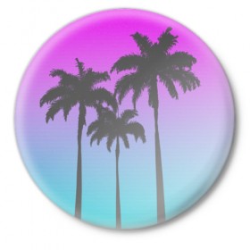 Значок с принтом Пальмы 80s ,  металл | круглая форма, металлическая застежка в виде булавки | 80s | neon | retro | гавайи | пальмы