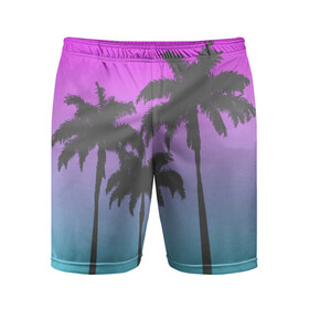 Мужские шорты 3D спортивные с принтом Пальмы 80s ,  |  | Тематика изображения на принте: 80s | neon | retro | гавайи | пальмы