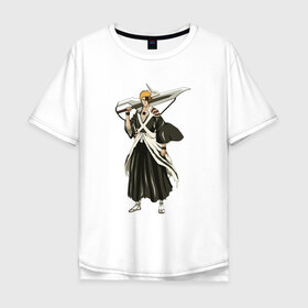 Мужская футболка хлопок Oversize с принтом Ichigo Kurosaki , 100% хлопок | свободный крой, круглый ворот, “спинка” длиннее передней части | bleach | hollow | manga | блич | ичиго | куросаки | манга | пустой | синигами