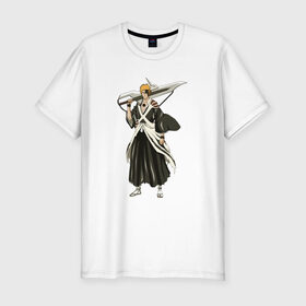 Мужская футболка премиум с принтом Ichigo Kurosaki , 92% хлопок, 8% лайкра | приталенный силуэт, круглый вырез ворота, длина до линии бедра, короткий рукав | bleach | hollow | manga | блич | ичиго | куросаки | манга | пустой | синигами