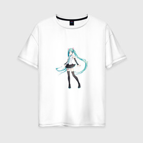 Женская футболка хлопок Oversize с принтом Hatsune Miku , 100% хлопок | свободный крой, круглый ворот, спущенный рукав, длина до линии бедер
 | anime | aquamarin | aquamarine | everlasting | hatsune | j pop | miku | projectdiva | singer | summer | vocaloid | аквамарин | аниме | бесконечное | вокалоид | лето | мику | певица | хацуне | хацунэ