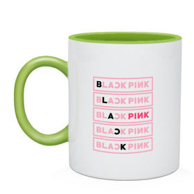 Кружка двухцветная с принтом BlackPink , керамика | объем — 330 мл, диаметр — 80 мм. Цветная ручка и кайма сверху, в некоторых цветах — вся внутренняя часть | black  pink | blackpink | jennie | jisoo | k pop | lalisa | группа | к поп | корейская группа | розовый | черный