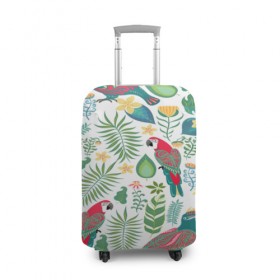 Чехол для чемодана 3D с принтом Попугаи , 86% полиэфир, 14% спандекс | двустороннее нанесение принта, прорези для ручек и колес | jungle | деревья | джунгли | зелень | кусты | лес | мох | океан | пальмы | пляж | тропики | экзотика