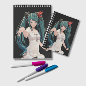 Блокнот с принтом Hatsune Miku , 100% бумага | 48 листов, плотность листов — 60 г/м2, плотность картонной обложки — 250 г/м2. Листы скреплены удобной пружинной спиралью. Цвет линий — светло-серый
 | hatsune miku | аниме | вокалоид | девушки | манга | мульт | оружие | певица | сёдзё | сериал | хатсуне мику | япония