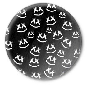 Значок с принтом MARSHMELLO PATTERN ,  металл | круглая форма, металлическая застежка в виде булавки | Тематика изображения на принте: dj | marshmello | usa | америка | клубная музыка | маршмелло | музыка | музыкант