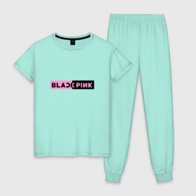 Женская пижама хлопок с принтом BlackPink , 100% хлопок | брюки и футболка прямого кроя, без карманов, на брюках мягкая резинка на поясе и по низу штанин | black  pink | blackpink | jennie | jisoo | k pop | lalisa | группа | к поп | корейская группа | розовый | черный