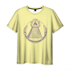 Мужская футболка 3D с принтом Всевидящее око , 100% полиэфир | прямой крой, круглый вырез горловины, длина до линии бедер | eye | freemasonry | illuminati | secret | see | society | всевидящее | заговор | иллюминаты | ложа | масонская | масонство | общество | око | пирамида | просвещённые | тайное | теория