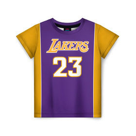 Детская футболка 3D с принтом Lakers , 100% гипоаллергенный полиэфир | прямой крой, круглый вырез горловины, длина до линии бедер, чуть спущенное плечо, ткань немного тянется | 