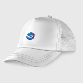 Детская кепка тракер с принтом NASA N7 MASS EFFECT , Козырек - 100% хлопок. Кепка - 100% полиэстер, Задняя часть - сетка | универсальный размер, пластиковая застёжка | logo | n7 | nasa | space | логотип | масс эффект | н7 | наса