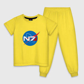Детская пижама хлопок с принтом NASA N7 MASS EFFECT , 100% хлопок |  брюки и футболка прямого кроя, без карманов, на брюках мягкая резинка на поясе и по низу штанин
 | Тематика изображения на принте: logo | n7 | nasa | space | логотип | масс эффект | н7 | наса