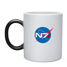 Кружка хамелеон с принтом NASA N7 MASS EFFECT , керамика | меняет цвет при нагревании, емкость 330 мл | logo | n7 | nasa | space | логотип | масс эффект | н7 | наса