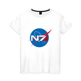 Женская футболка хлопок с принтом NASA N7 MASS EFFECT , 100% хлопок | прямой крой, круглый вырез горловины, длина до линии бедер, слегка спущенное плечо | logo | n7 | nasa | space | логотип | масс эффект | н7 | наса