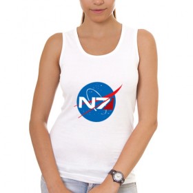 Женская майка хлопок с принтом NASA N7 MASS EFFECT , 95% хлопок, 5% эластан |  | logo | n7 | nasa | space | логотип | масс эффект | н7 | наса