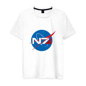 Мужская футболка хлопок с принтом NASA N7 MASS EFFECT , 100% хлопок | прямой крой, круглый вырез горловины, длина до линии бедер, слегка спущенное плечо. | Тематика изображения на принте: logo | n7 | nasa | space | логотип | масс эффект | н7 | наса